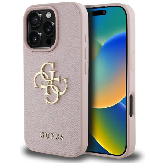 Etui IPHONE 16 PRO Guess Grained Big 4G Logo Small Classic Logo różowe