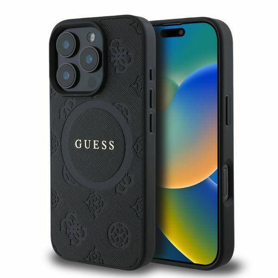 Original Case IPHONE 16 PRO MAX Guess Hardcase Saffiano Peony Classic Logo MagSafe (GUHMP16XPSAPSMEK) black