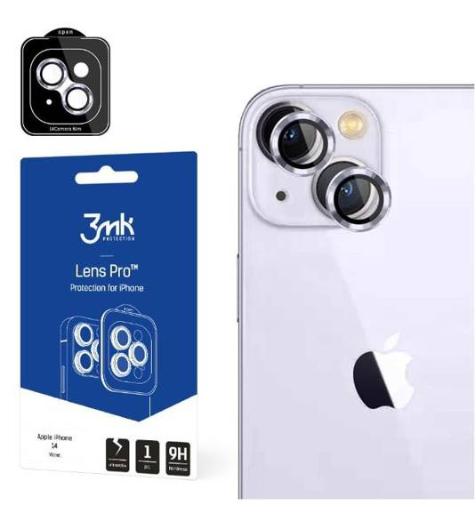 Tempered Glass for Camera IPHONE 14 3MK Lens Protection Pro purple