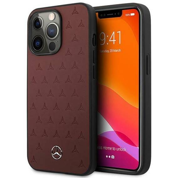 Case IPHONE 13 PRO Mercedes Hardcase Leather Stars Pattern (MEHCP13LPSQRE) red