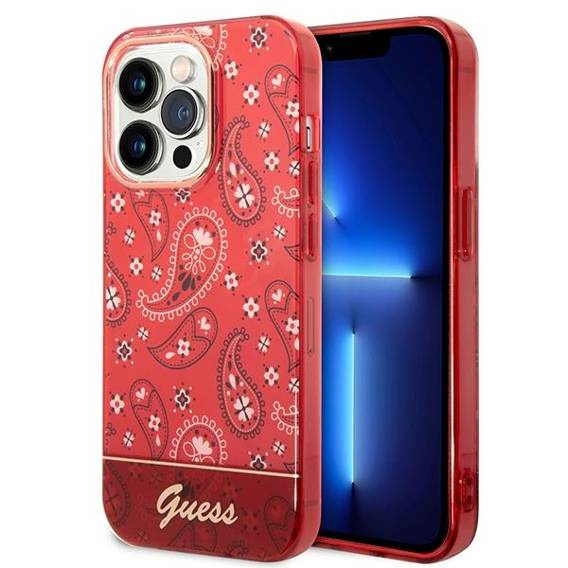 Oryginalne Etui IPHONE 14 PRO Guess Hardcase Bandana Paisley czerwone
