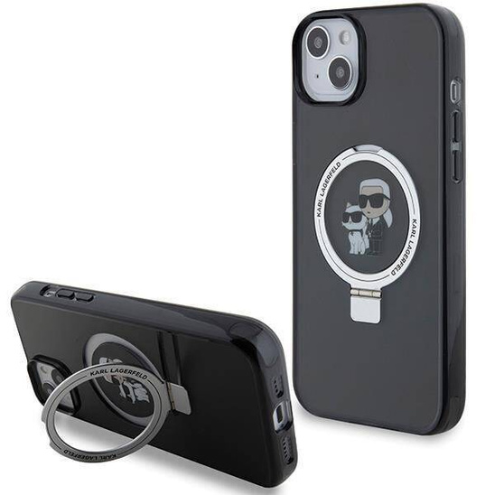Original Case IPHONE 13 / 14 / 15 Karl Lagerfeld Hardcase Ring Stand Karl&Choupettte MagSafe (KLHMP14SHMRSKCK) black