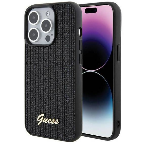 Original Case APPLE IPHONE 15 PRO Guess Hardcase Disco Metal Script (GUHCP15LPMSDGSK) black