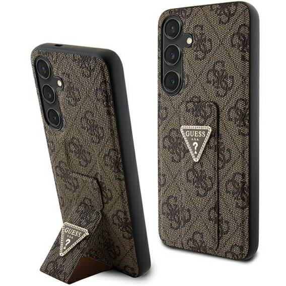 Original Case SAMSUNG GALAXY S24 Guess Hardcase Grip Stand 4G Triangle Strass (GUHCS24SPGS4TDW) brown