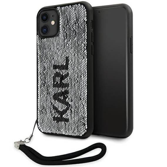 Original Case IPHONE 11 Karl Lagerfeld Hardcase Sequins Cord (KLHCN61PSQRKS) silver