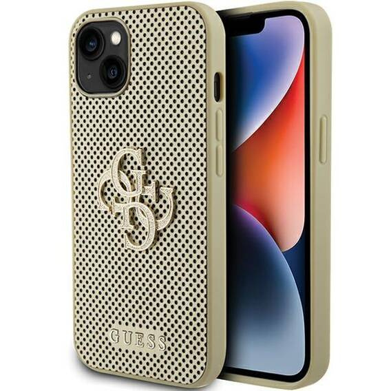 Original Case APPLE IPHONE 15 Guess Hardcase Perforated 4G Glitter (GUHCP15SPSP4LGD) gold