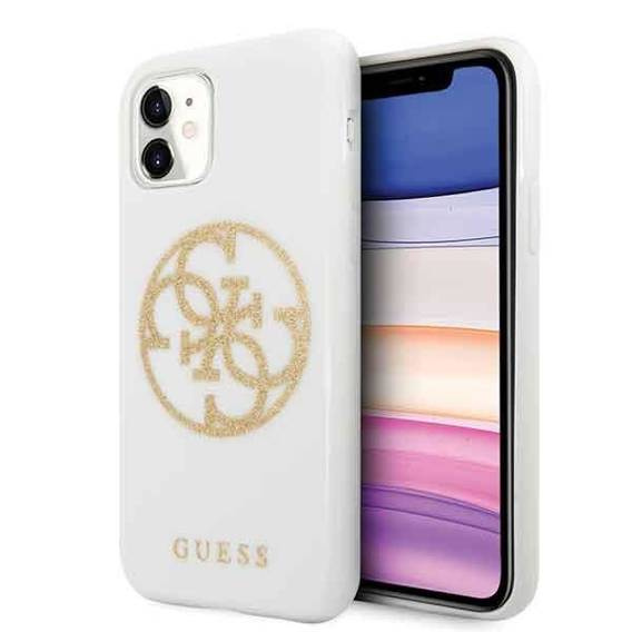 Original Case IPHONE 11 Guess Hard Case Glitter 4G Circle Logo (GUHCN61TPUWHGLG) white