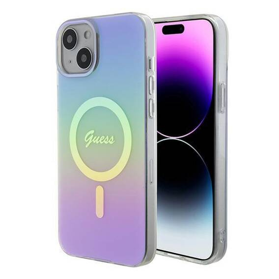 Oryginalne Etui APPLE IPHONE 15 PLUS Guess Hardcase IML Iridescent MagSafe (GUHMP15MHITSU) fioletowe