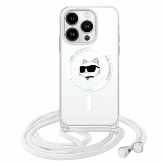 Original Case IPHONE 16 PRO MAX Karl Lagerfeld Hardcase IML Choupette Head & Cord MagSafe (KLHMP16XHCCHNT) transparent