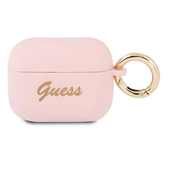 Oryginalne Etui APPLE AIRPODS PRO Guess Silicone Vintage Script (GUAPSSSI) różowe