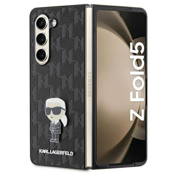 Original Case SAMSUNG GALAXY Z FOLD 5 Karl Lagerfeld Hardcase Saffiano Monogram Ikonik Pin (KLHCZFD5SAPKINPK) black