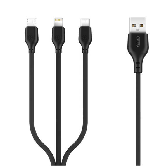 Cable 3in1 2.1A USB - Micro USB + Lightning + USB-C XO NB103 black