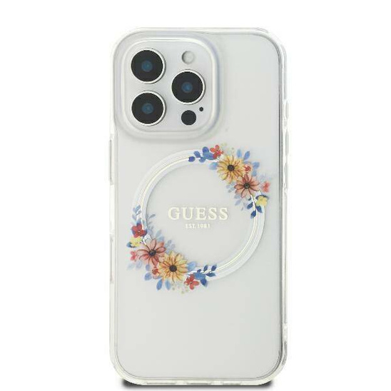 Original Case IPHONE 16 Guess Hardcase IML Flowers Wreath MagSafe (GUHMP16SHFWFCT) transparent