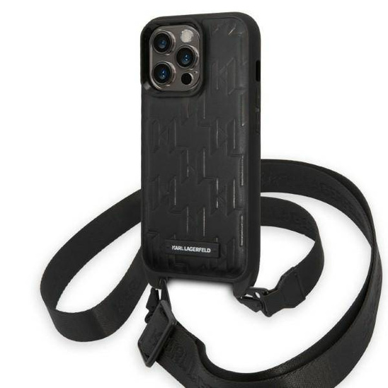 Oryginalne Etui IPHONE 14 PRO Karl Lagerfeld Hardcase Monogram Plaque Logo Strap (KLHCP14LSTMMK) czarne