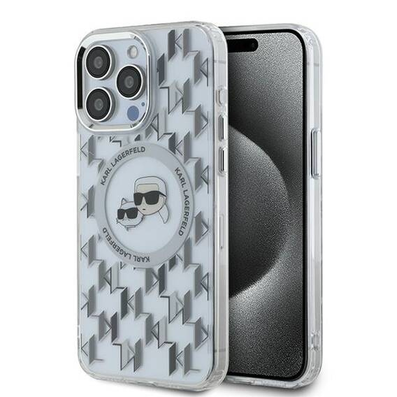 Original Case IPHONE 15 PRO Karl Lagerfeld IML Monogram Karl&Choupette Head MagSafe (KLHMP15LHMCKMHT) transparent