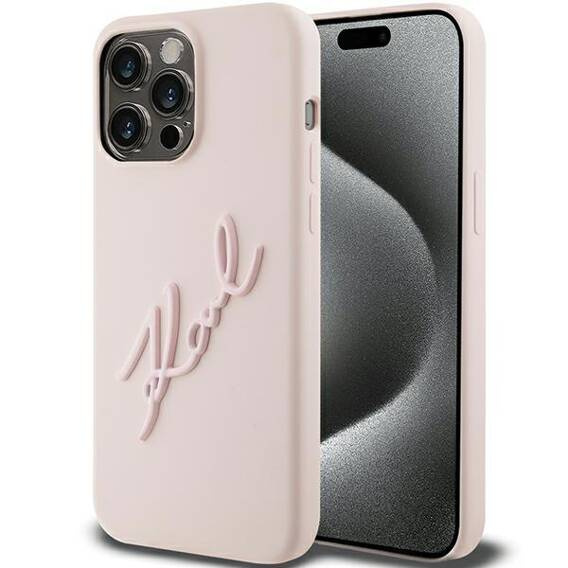 Original Case APPLE IPHONE 15 PRO Karl Lagerfeld Hardcase Silicone Karl Script (KLHCP15LSKSBMCP) pink