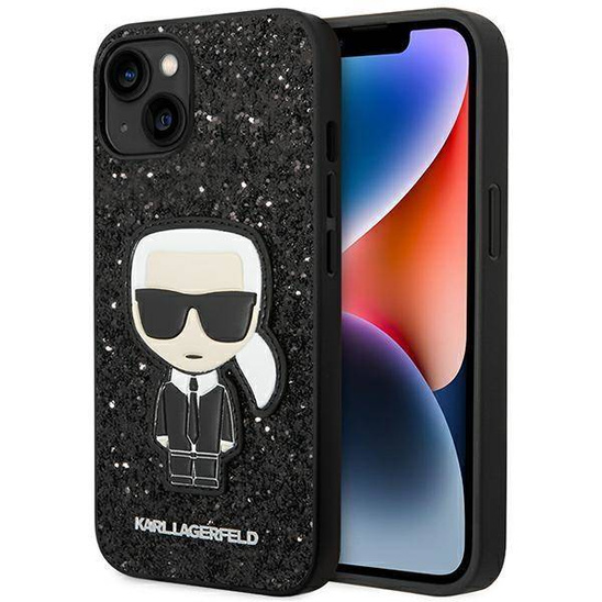 Original Case IPHONE 14 PLUS Karl Lagerfeld Hardcase Glitter Flakes Ikonik (KLHCP14MGFKPK) black