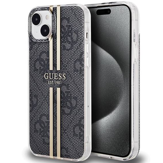 Original Case IPHONE 14 PLUS / 15 PLUS Guess Hardcase IML 4G Gold Stripe (GUHCP15MH4PSEGK) black