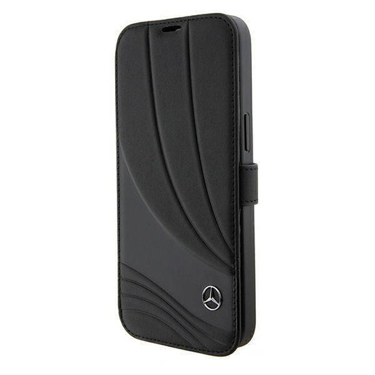 Original Case APPLE IPHONE 15 PRO Mercedes Bookcase Leather Wave Patern (MEBKP15L8ROLK) black