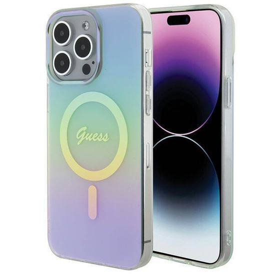 Original Case APPLE IPHONE 15 PRO Guess Hardcase IML Iridescent MagSafe (GUHMP15LHITSQ) turquoise