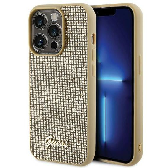 Original Case APPLE IPHONE 15 PRO Guess Hardcase Disco Metal Script (GUHCP15LPMSDGSD) gold