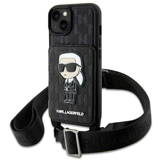 Oryginalne Etui IPHONE 14 Karl Lagerfeld Hardcase Crossbody Saffiano Monogram Ikonik (KLHCP14SCSAKHPKK) czarne