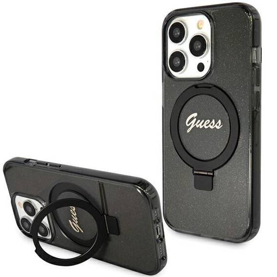 Original Case APPLE IPHONE 15 PRO MAX Guess Hardcase Ring Stand Script Glitter MagSafe (GUHMP15XHRSGSK) black