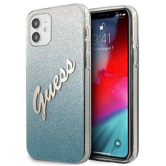 Original Case IPHONE 12 MINI Guess Hardcase Glitter Gradient Script (GUHCP12SPCUGLSBL) blue