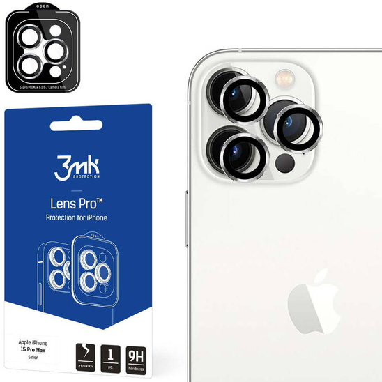 Szkło Hartowane na Aparat APPLE IPHONE 15 PRO MAX 3MK Lens Protection Pro srebrne