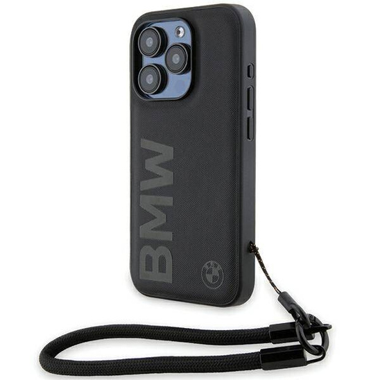 Original Case APPLE IPHONE 15 PRO BMW Hardcase Signature Leather Wordmark Cord (BMHCP15L23RMRLK) black