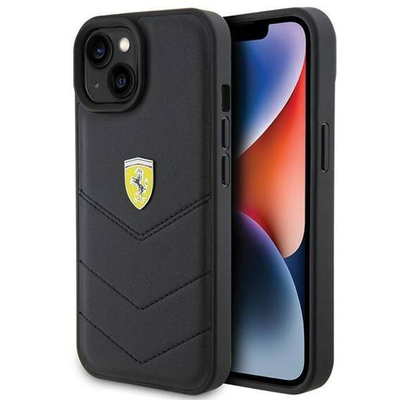 Original Case APPLE IPHONE 15 Ferrari Hardcase Quilted Metal Logo (FEHCP15SRDUK) black