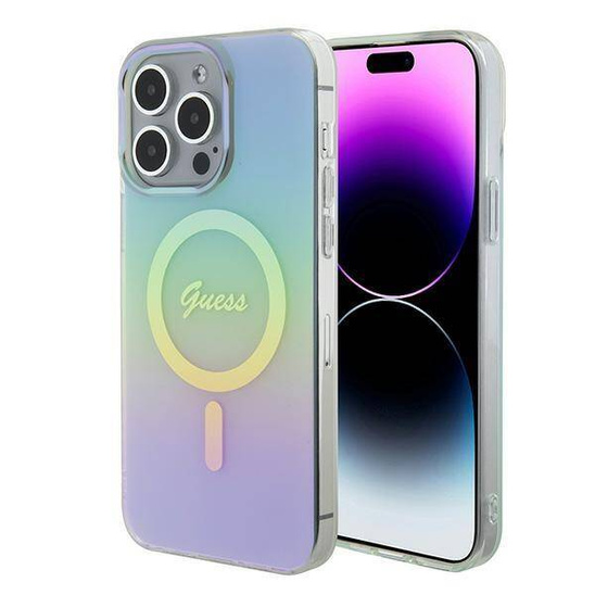 Original Case APPLE IPHONE 15 PRO MAX Guess Hardcase IML Iridescent MagSafe (GUHMP15XHITSQ) turquoise