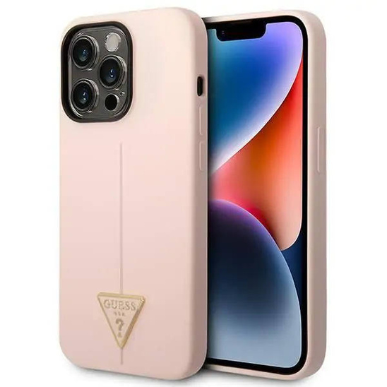 Case IPHONE 14 PRO MAX Guess Hardcase Silicone Triangle pink