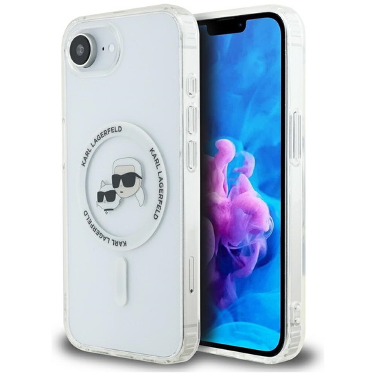 Original Case IPHONE 16E Karl Lagerfeld IML Metal Karl & Choupette Heads MagSafe white