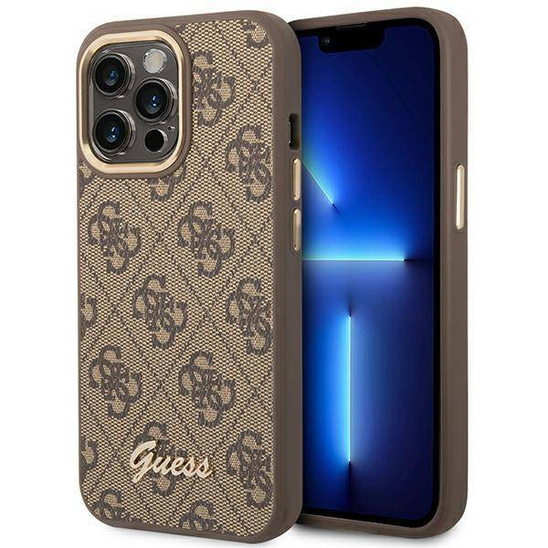 Oryginalne Etui IPHONE 14 PRO MAX Guess Hard Case 4G Vintage Gold Logo (GUHCP14XHG4SHW) brązowe