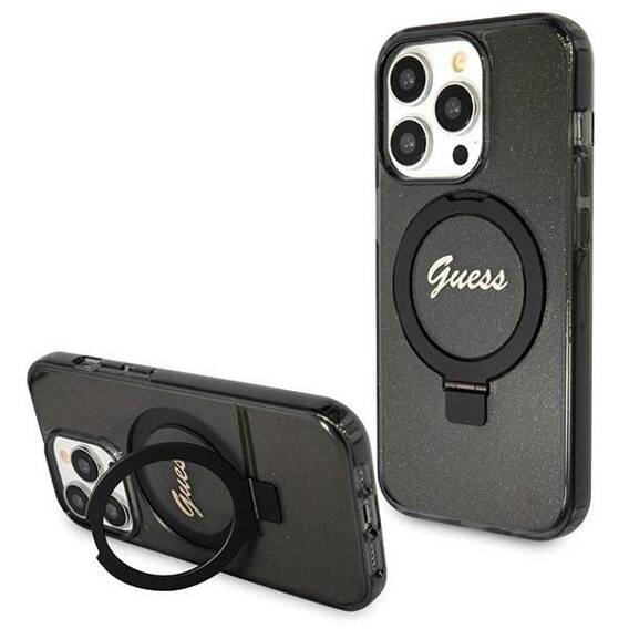 Guess GUHMP13XHRSGSK iPhone 13 Pro Max 6.7" black/black hardcase Ring Stand Script Glitter MagSafe