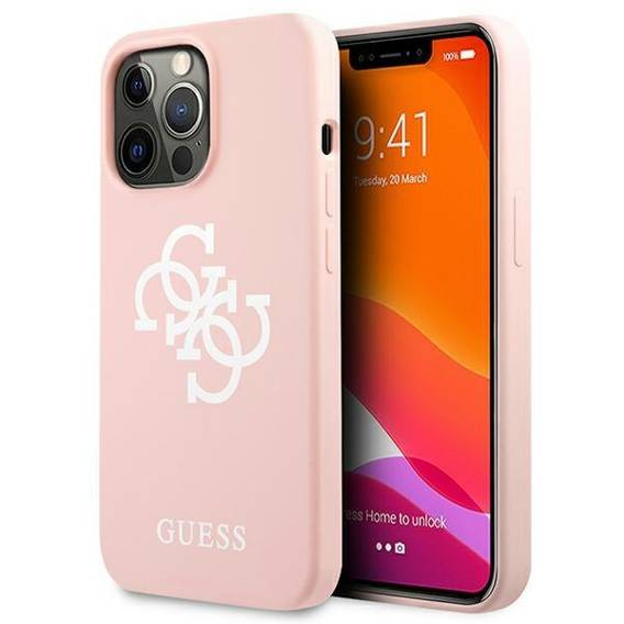 Oryginalne Etui IPHONE 13 PRO Guess Hard Case Silicone 4G Logo (GUHCP13LLS4GWPI) różowe
