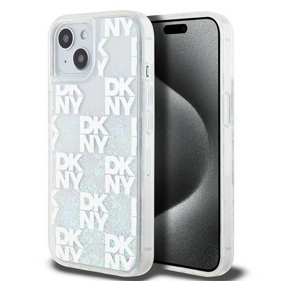 Original Case IPHONE 13 / 14 / 15 DKNY Hardcase Liquid Glitter Multilogo (DKHCP15SLCPEPT) white