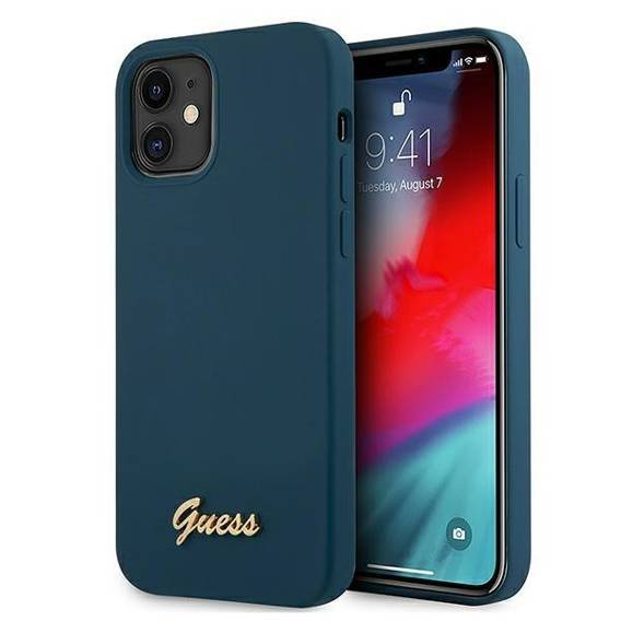 Original Case IPHONE 12 MINI Guess Hardcase Metal Logo Script (GUHCP12SLSLMGBL) navy blue