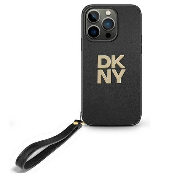 Original Case IPHONE 16 PRO DKNY Hardcase Wrist Strap Stock Logo (DKHCP16LPBSWSK) black