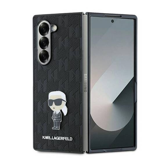 Original Case SAMSUNG GALAXY Z FOLD 6 Karl Lagerfeld Hardcase Saffiano Monogram Ikonik Pin (KLHCZFD6SAPKINPKK) black