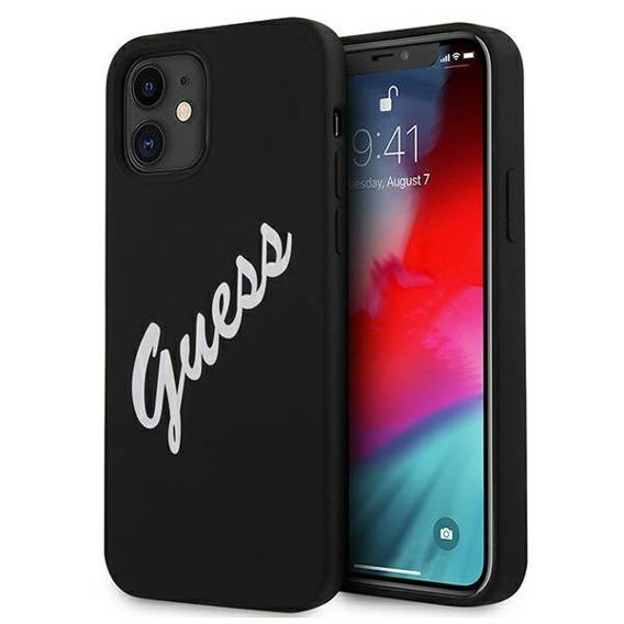 Original Case IPHONE 12 MINI Guess Hardcase Silicone Vintage (GUHCP12SLSVSBW) black