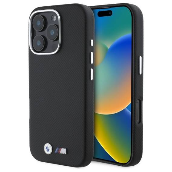 Oryginalne Etui IPHONE 16 PRO MAX BMW Hardcase M Edition Kevlar Wrapped Metal (BMHCP16X23PUFWKEV) czarne