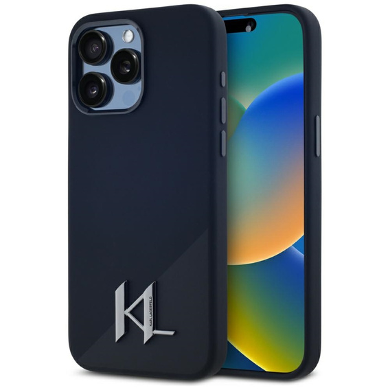 Original Case IPHONE 15 PRO Karl Lagerfeld Hardcase Silicone Shadow Metal Initial MagSafe black