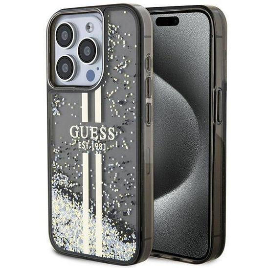 Original Case APPLE IPHONE 15 PRO Guess Hardcase Liquid Glitter Gold Stripes (GUHCP15LLFCSEGK) black