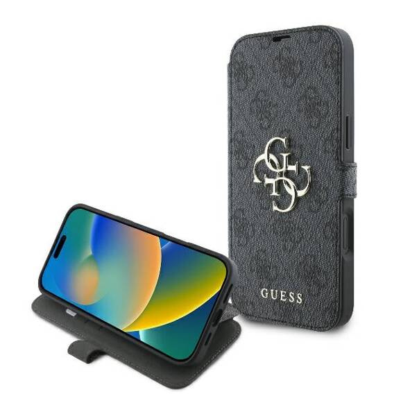 Original Case IPHONE 16 PLUS Guess Book 4G Metal Logo (GUBKP16M4GMGGR) black