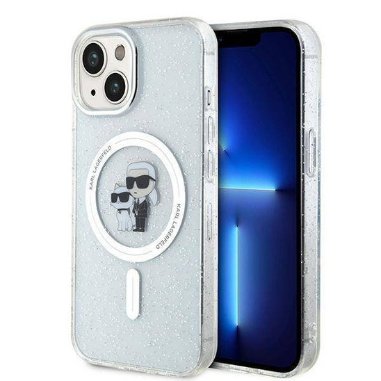 Original Case APPLE IPHONE 15 PLUS Karl Lagerfeld Hardcase Karl&Choupette Glitter MagSafe (KLHMP15MHGKCNOT) transparent