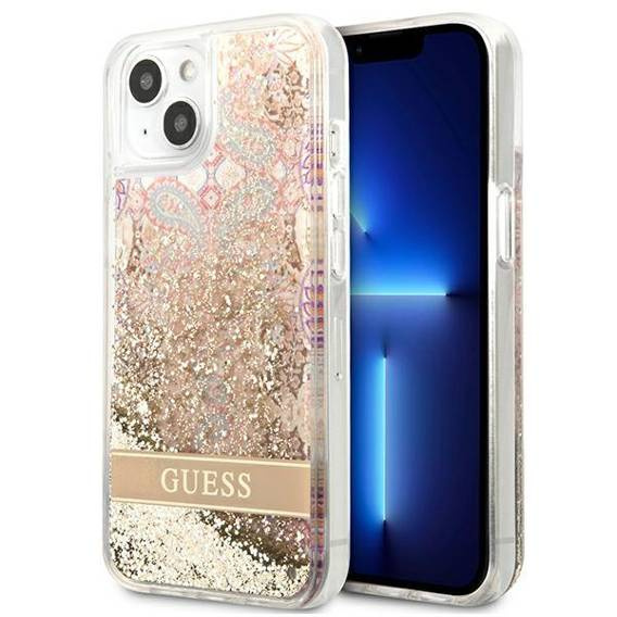 Case IPHONE 13 MINI Guess Hardcase Paisley Liquid Glitter (GUHCP13SLFLSD) gold