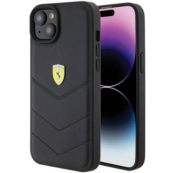 Original Case APPLE IPHONE 15 PLUS Ferrari Hardcase Quilted Metal Logo (FEHCP15MRDUK) black