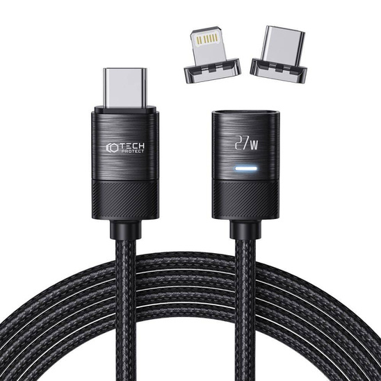 Magnetic Cable 2in1 PD27W/3A 2m USB - USB-C + iPhone Lightning Tech-Protect Ultraboost black